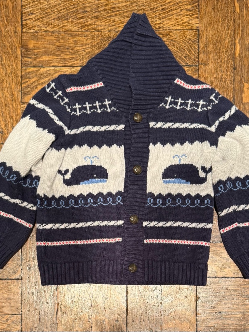 Kids Navy Whale Hooded Cardigan Sweater